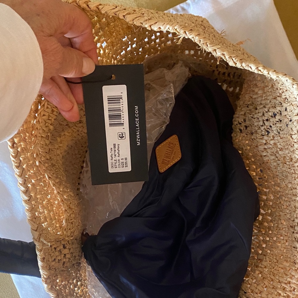 MZ Wallace Rafia Tan and Navy Tote Bag - Picture 2 of 7